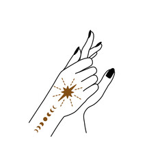 Wall Mural - linear vector illustration of hands. Drawn magic hands. Design elements for decoration in modern style. Sorcery of hands. mystical elements.