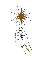 Wall Mural - linear vector illustration of hands. Drawn magic hands. Design elements for decoration in modern style. Sorcery of hands. mystical elements.