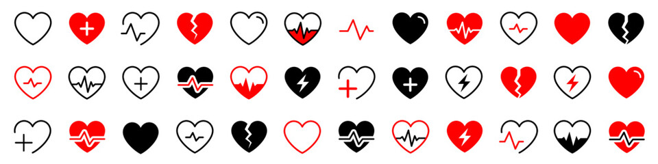 Poster - heart icon in linear design isolated vector signs. heart vector icons. red heart icon set. medicine 