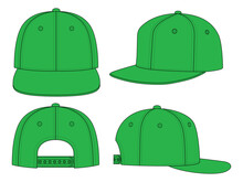 Blank Green Hip Hop Cap With Adjustable Snap Back Strap Closure Template On White Background, Vector File