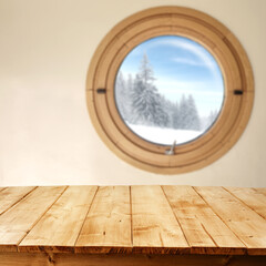 Canvas Print - Winter window and table of free space for your decoration. 