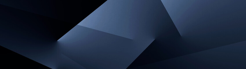 Wall Mural - Modern dark blue abstract background. Minimal. Color gradient. Web banner. Wide. Long. Geometric shapes, lines, triangles. Design. Futuristic. Cut paper or metal effect.