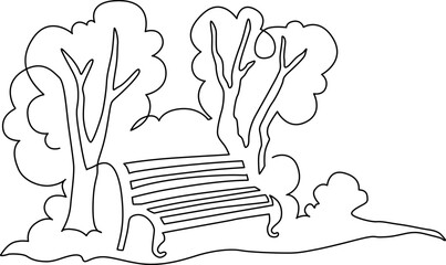 Wall Mural - Landscape park with path and trees. Continuous line drawing illustration. Vector