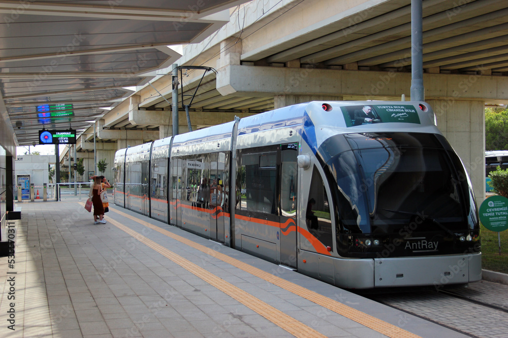 Antalya, Turkey - October 2, 2022: Hyundai Rotem tram leaving Akdeniz ...