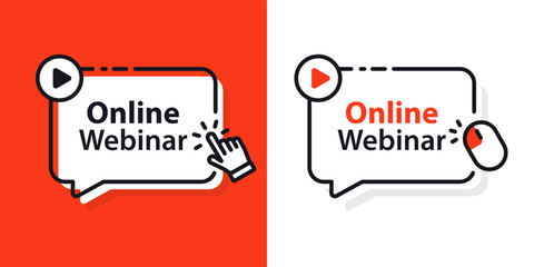 Poster - Online webinar button. Online webinar, vector design element with play button. Internet education. Online meeting. Social media webinar. Live video streaming, web conference. Vector illustration