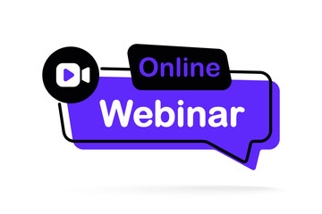 Poster - Online webinar button. Online webinar, vector design element with play button. Internet education. Online meeting. Social media webinar. Live video streaming, web conference. Vector illustration