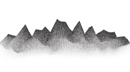 Poster - Grain stippled mountains. Dotted landscape and terrain. Black and white grainy hills in dotwork style. Noise stochastic background. Pointillism textured wallpaper. Grunge vector