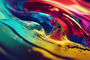 Fototapete - The wave of water shimmers in different colors and shades. 3D rendering