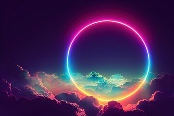 Canvas Print - The circle in the sky glows with a bright light of different colors. 3D rendering