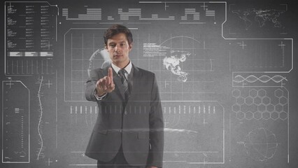 Poster - Animation of digital screen with diverse data over caucasian male businessman