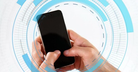 Poster - Animation of processing circle over hands of caucasian man using smartphone