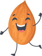 Wall Mural - Running almond character. Happy nut mascot. Healthy food