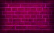Neon light on an old brick wall. pink grunge background. Light effect