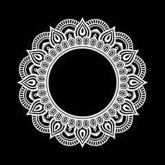 Wall Mural - White mandala on black background, Pattern Stencil Doodles Sketch, Round ornament patterns for Henna, Mehndi, Tattoo