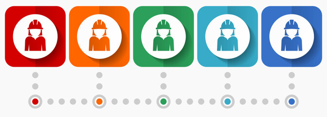 Poster - Engineer vector icons, infographic template, set of flat design wonam symbols in 5 color options