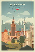 Warsaw City Landmarks Poster Vector Arts, Poland