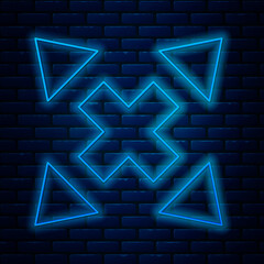 Poster - Glowing neon line Many ways directional arrow icon isolated on brick wall background. Vector