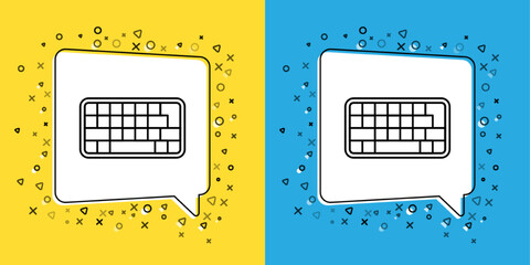 Poster - Set line Computer keyboard icon isolated on yellow and blue background. PC component sign. Vector