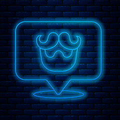 Poster - Glowing neon line Barbershop icon isolated on brick wall background. Hairdresser logo or signboard. Vector