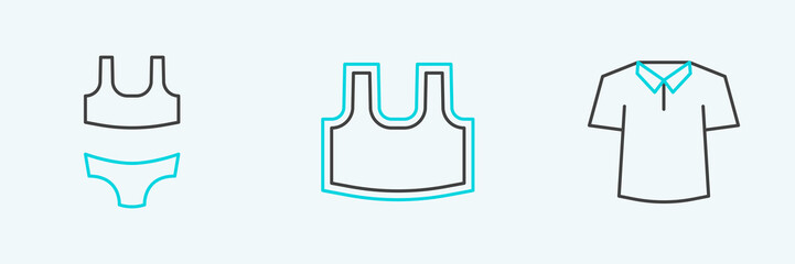 Sticker - Set line Shirt, Swimsuit and Undershirt icon. Vector