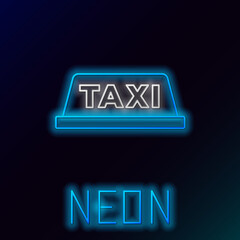 Canvas Print - Glowing neon line Taxi car roof icon isolated on black background. Colorful outline concept. Vector