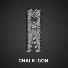 Sticker - Chalk Old wood clothes pin icon isolated on black background. Clothes peg. Vector