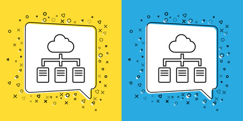 Poster - Set line Online working icon isolated on yellow and blue background. Freelancer man working on laptop at his house. Remote work. Distant job concept. Vector
