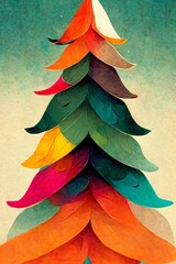 Sticker - abstract colorful illustration of a cristmas tree for the background of a christmas geetings card