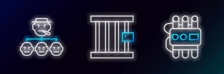 Poster - Set line Dynamite and timer clock, Mafia and Prison window icon. Glowing neon. Vector