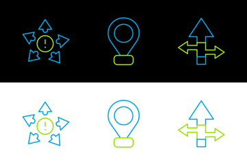 Poster - Set line Arrow, Many ways directional arrow and Location icon. Vector