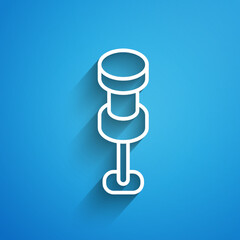 Wall Mural - White line Push pin icon isolated on blue background. Thumbtacks sign. Long shadow. Vector