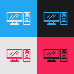 Poster - Pop art line Computer monitor icon isolated on color background. PC component sign. Vector