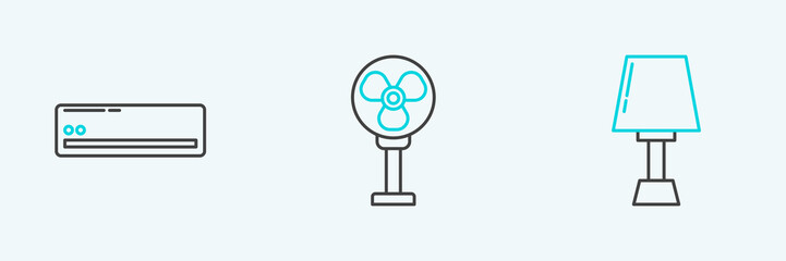 Sticker - Set line Table lamp, Air conditioner and Electric fan icon. Vector