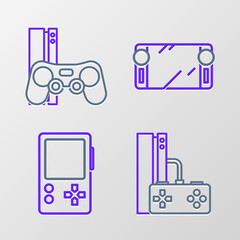 Sticker - Set line Game console with joystick, Portable video game, and icon. Vector