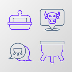 Canvas Print - Set line Udder, Cow head and Butter in butter dish icon. Vector