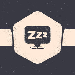 Poster - Grunge Sleepy icon isolated on grey background. Sleepy zzz black talk bubble. Monochrome vintage drawing. Vector