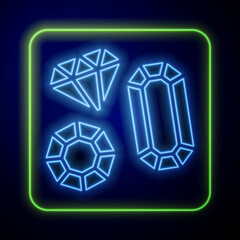 Wall Mural - Glowing neon Gem stone icon isolated on blue background. Jewelry symbol. Diamond. Vector