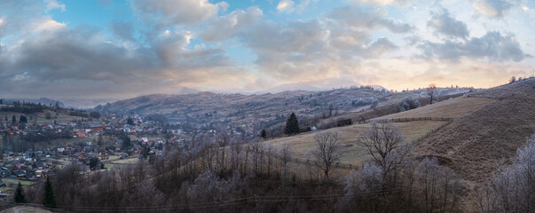Wall Mural - winter coming. last good weather days in autumn mountains countryside morning peaceful picturesque s