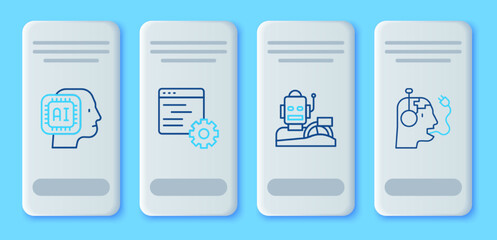 Poster - set line computer api interface, robot humanoid driving car, humanoid robot and charging battery ico