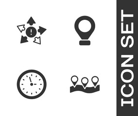 Poster - Set Location, Many ways directional arrow, Clock and icon. Vector
