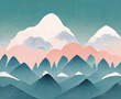 Snowy mountains simple landscape illustration. Snowfall in the mountains. Digital illustration.