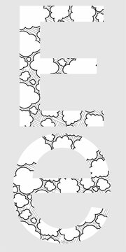 The letter e uses lines to make up the letter. used in graphics