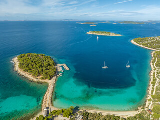 Wall Mural - Croatia - Amazing Murter island and Murter city in the Dalmatian region from drone view at summer time