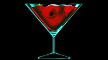 A Human Eye Rotating In A Bloody Cocktail. Halloween Video With Animation Of A Killer Drink For Advertising Posts. Loop Movement Of The Organ Of Vision. 4k Mystical Video With Alpha Channel.