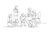 Fototapeta Big Ben - One continuous line drawing of creative team having a discussion for a design project. Coworking concept. Single line draw design vector graphic illustration.