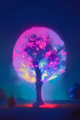 Wall Mural - A purple glowing tree at night