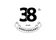 Vector illustration of 38 years anniversary logo with black color on white background. Black and white anniversary logo celebration. Good design for invitation, banner, web, greeting card, etc.
