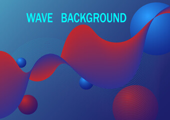 Poster - Abstract wave background with balls on a blue background.