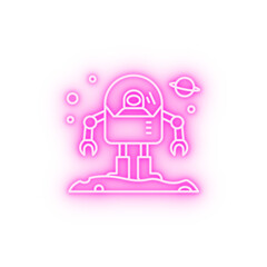 Poster - Spaceship cosmonaut robot neon icon