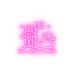 Poster - Astronaut puts a flag on the new planet neon icon